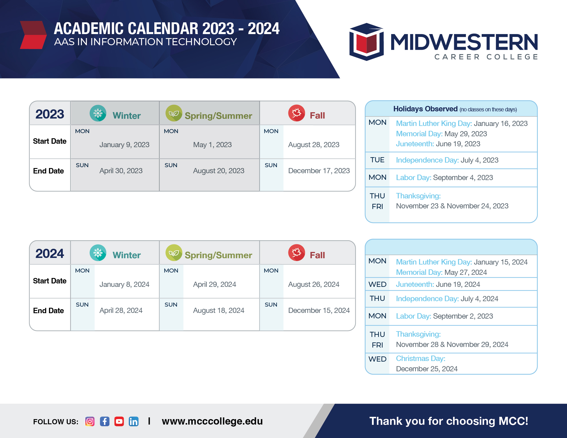 Academic Calendar for IT 2024