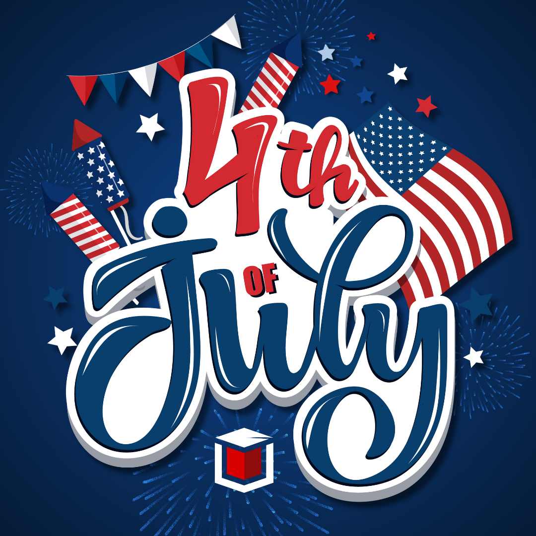 Red, white, and blue themed Fourth of July image with stars and stripes
